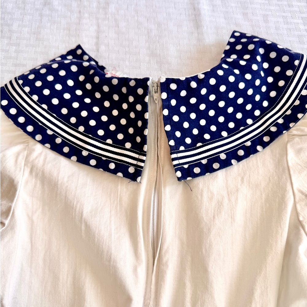 Allison Ann Vintage Sailor Dress Girls 6Y White‎ Navy Polka Dot Anchor Buttons - Picture 10 of 12